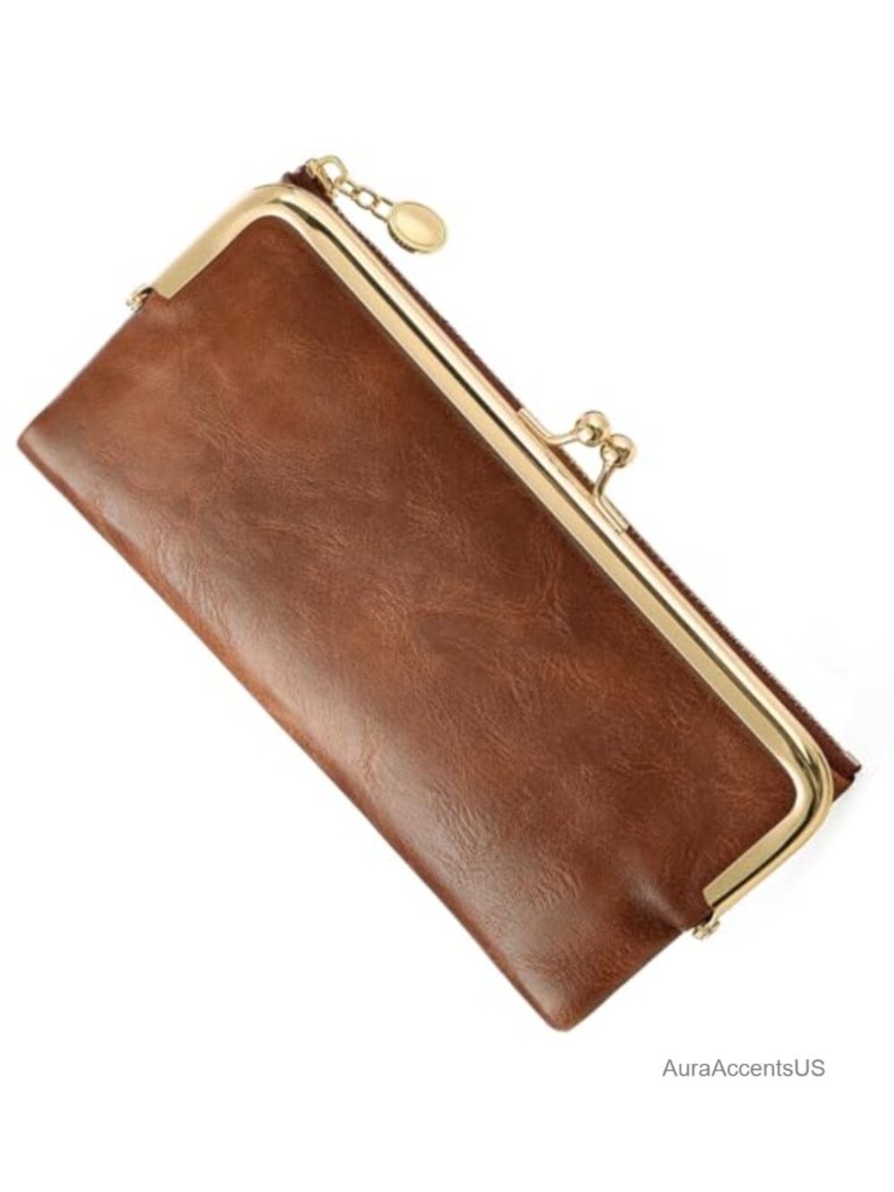 Vintage Bifold Kiss Lock Wallet for Women Leather Zip Clutch Coin Purse PU